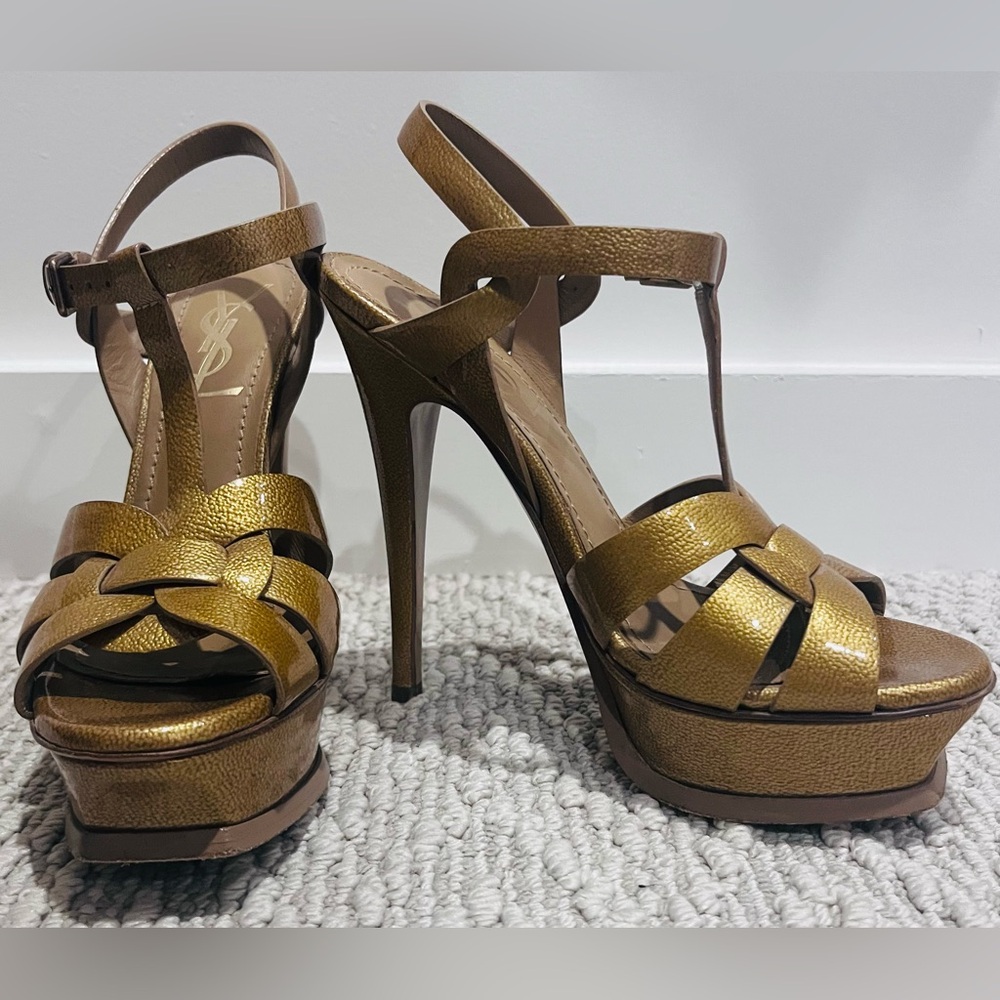 Yves Saint Laurent Metallic Gold Tribute Platform Heels